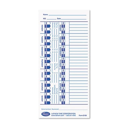 Lathem Time Co Lathem, Time Card For Lathem Models 900e/1000e/1500e/5000e, White, 100PK E100